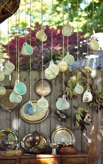 vintage teacups wedding hanging decor ideas