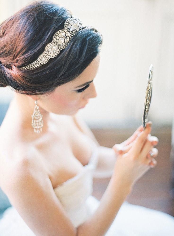 wedding updo with bridal headpiece