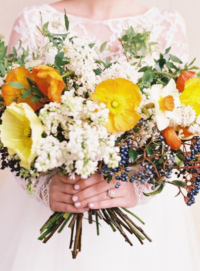 white and yellow bohemian bouquet for wedding