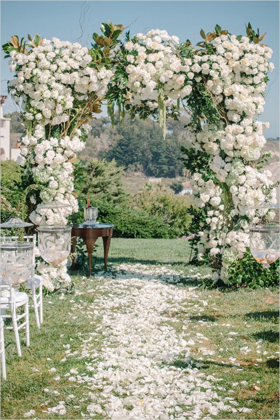 white flowers wedding arch ceremony idea