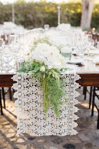 white lace runner for vintage wedings