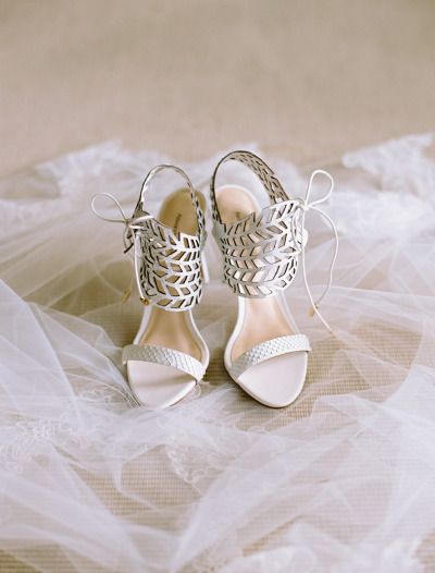 white laser-cut wedding sandals