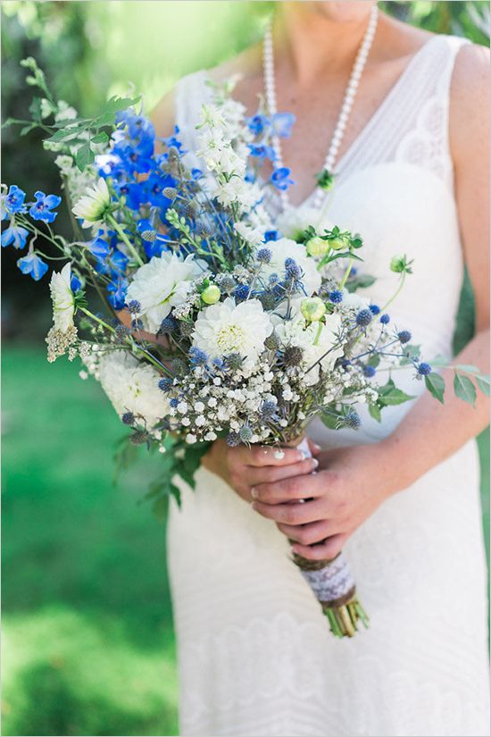 wild blue and white wedding bouquet by Stemm Floral