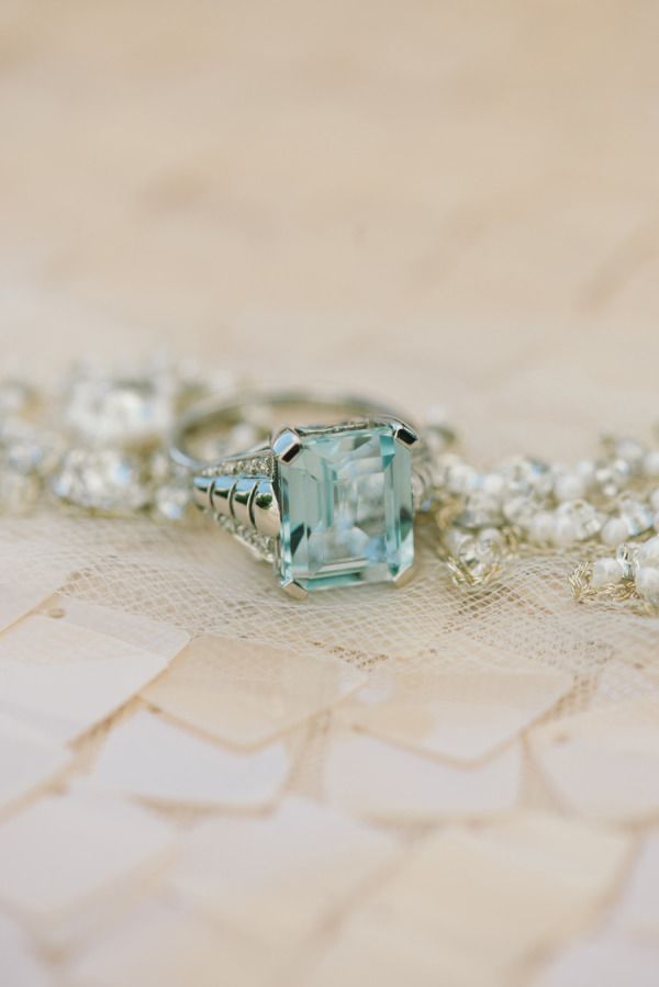 Aquamarine diamond vintage engagement ring