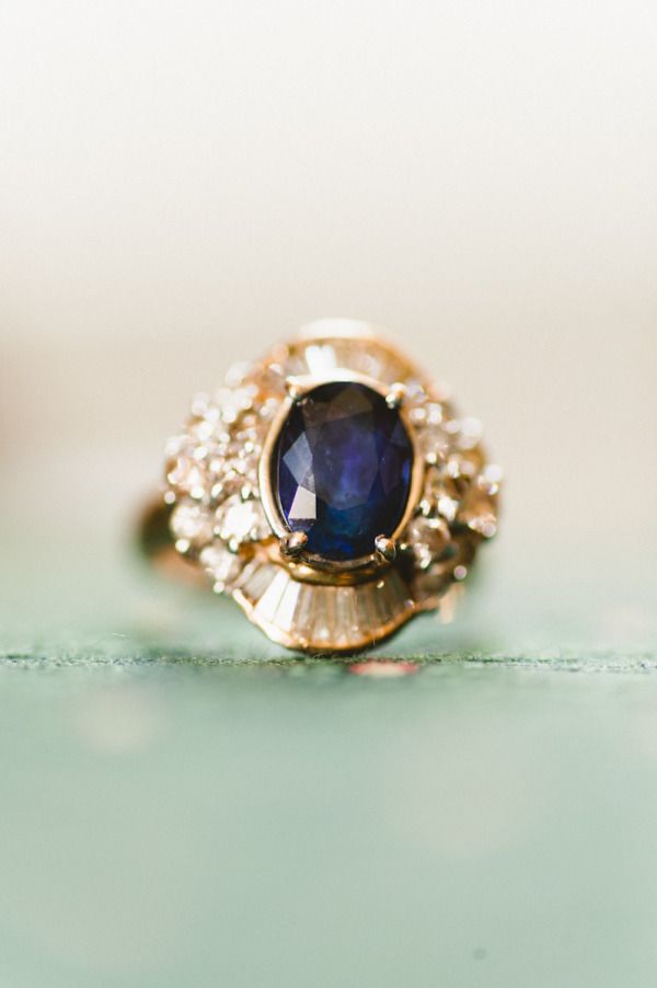 Blue Sapphire and gold engagement ring