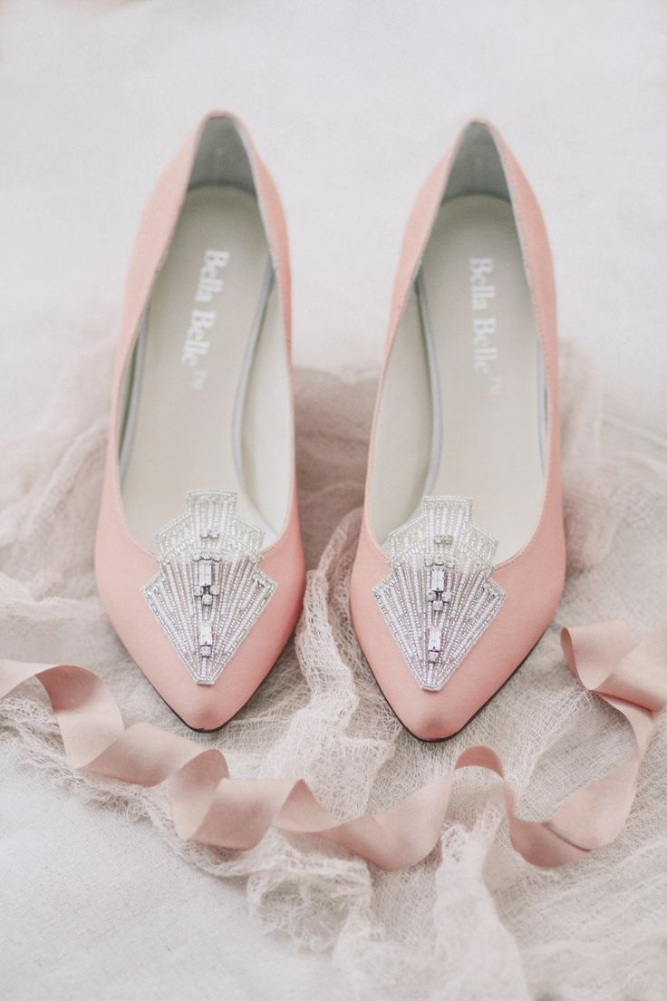 Blush Pink Art Deco Vintage Kitten Heel Wedding Shoes