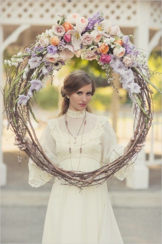 Floral wedding wreath for decor or photo booth and vintage bridal look