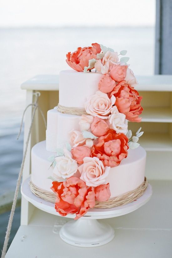 Gorgeous coral wedding cake