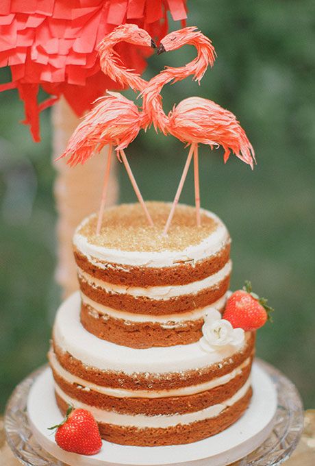 Kissing flamingo cake toppers