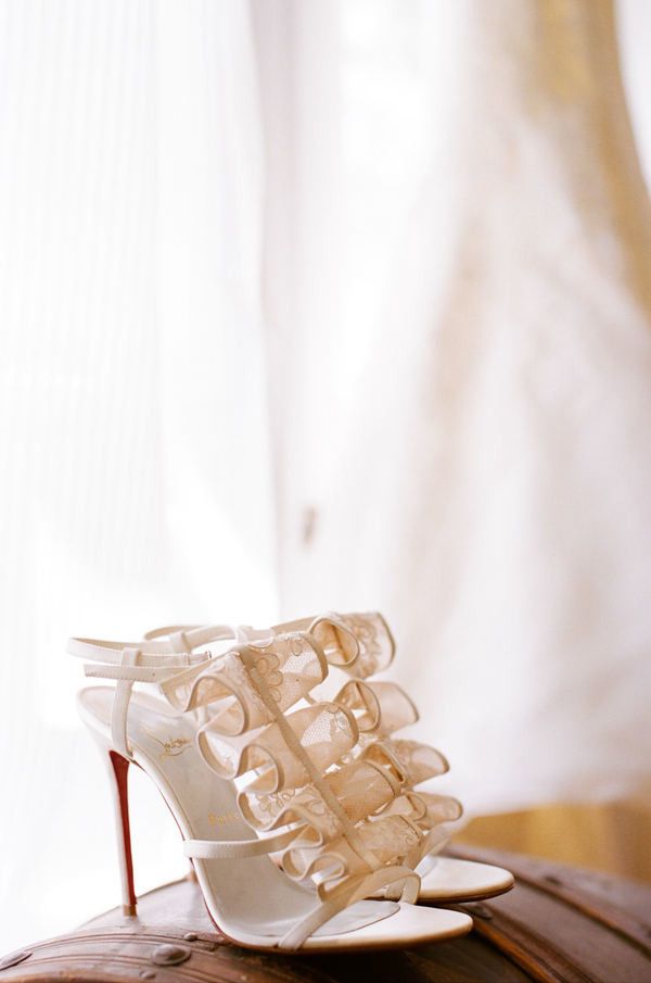 Lace ruffles wedding heels