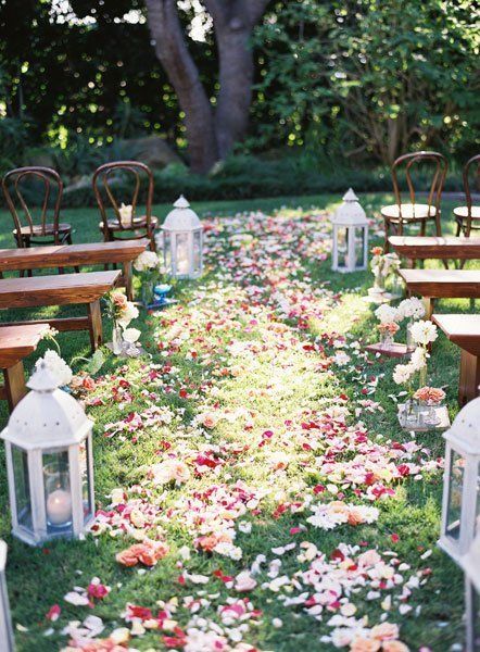 Lanterns and Candles Petals Wedding Aisle Ideas