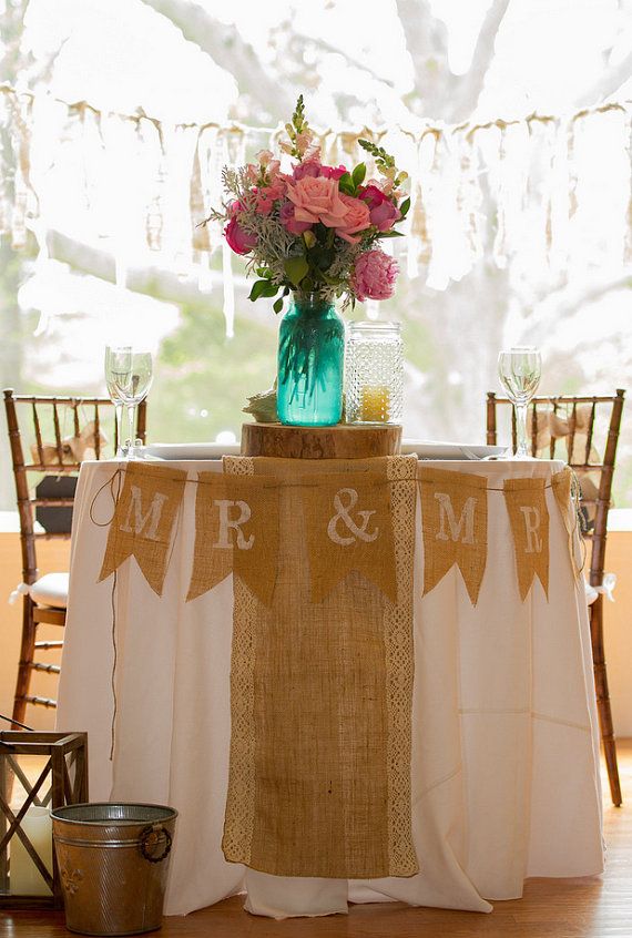 Mr. & Mrs. Burlap Pennant Banner for Rustic Theme Wedding