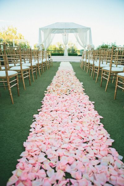 Pastel ombre petals wedding aisle