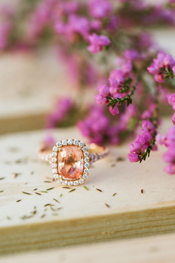 Peach diamond engagement ring