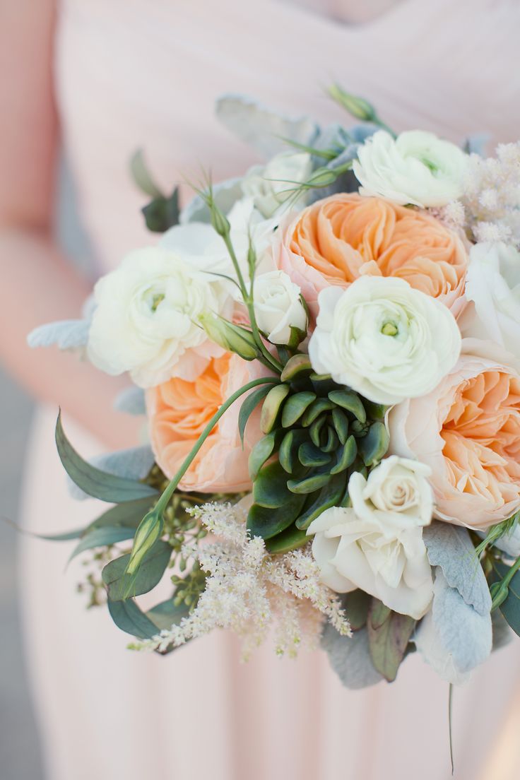 Peach garden rose bridal bouquet