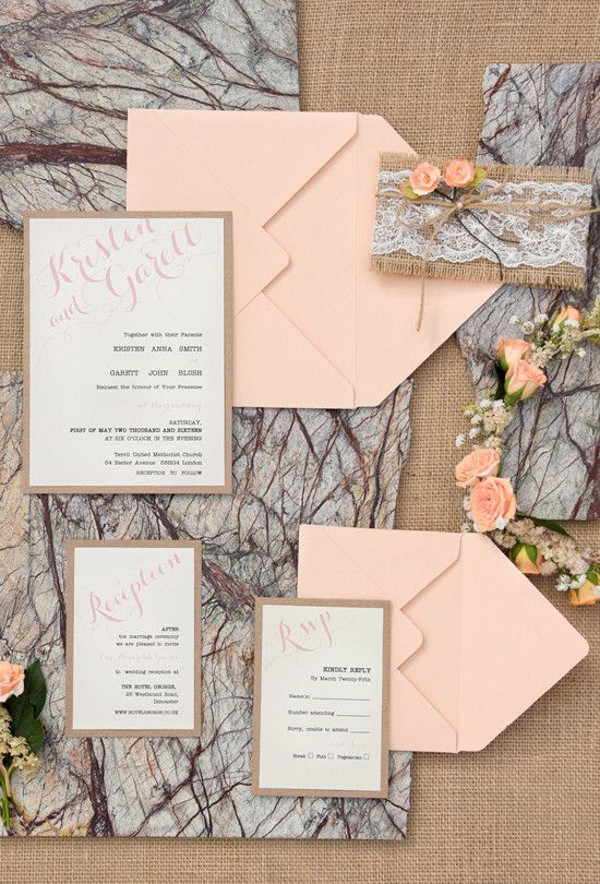 45+ Coral Wedding Color Ideas You Don't Want to Overlook 44 Peach rustic wedding invitations from For Love Polka Dots