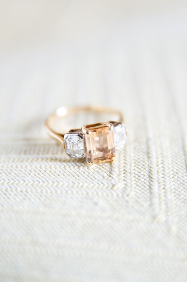 Peach sapphire diamond engagement ring