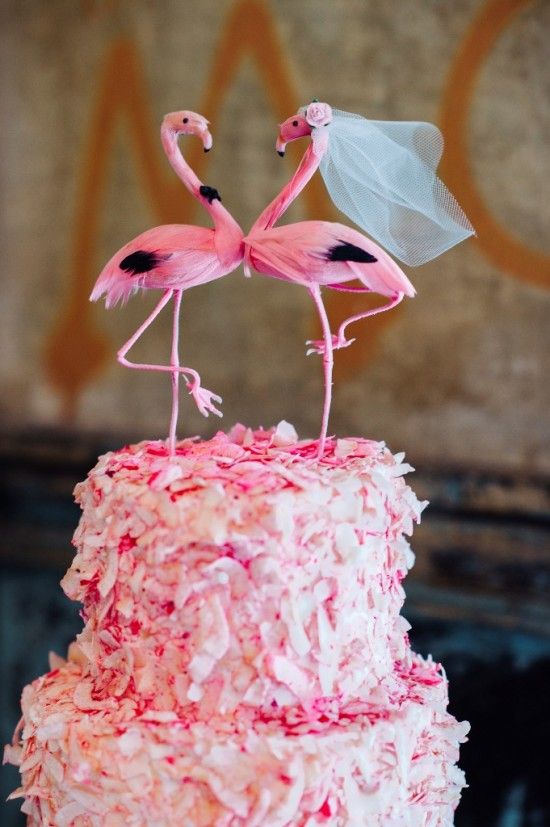 Pink Flamingo wedding cake topper