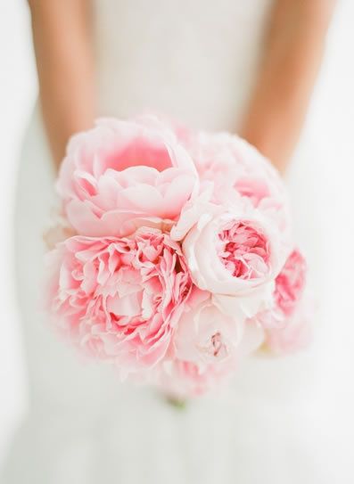 Pink peony and garden rose bridal bouquet