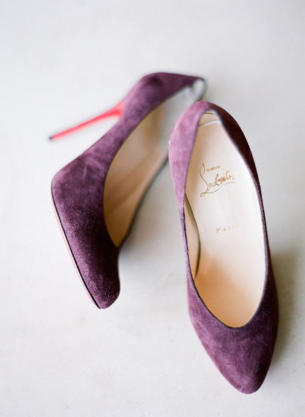 Purple suede wedding shoes