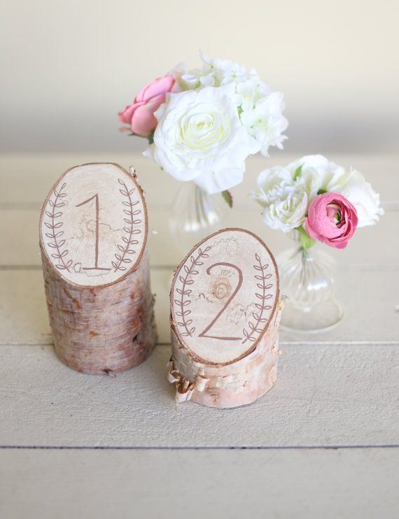 Rustic Birch Table Numbers Laurel Wreath Barn Country Wedding Decor