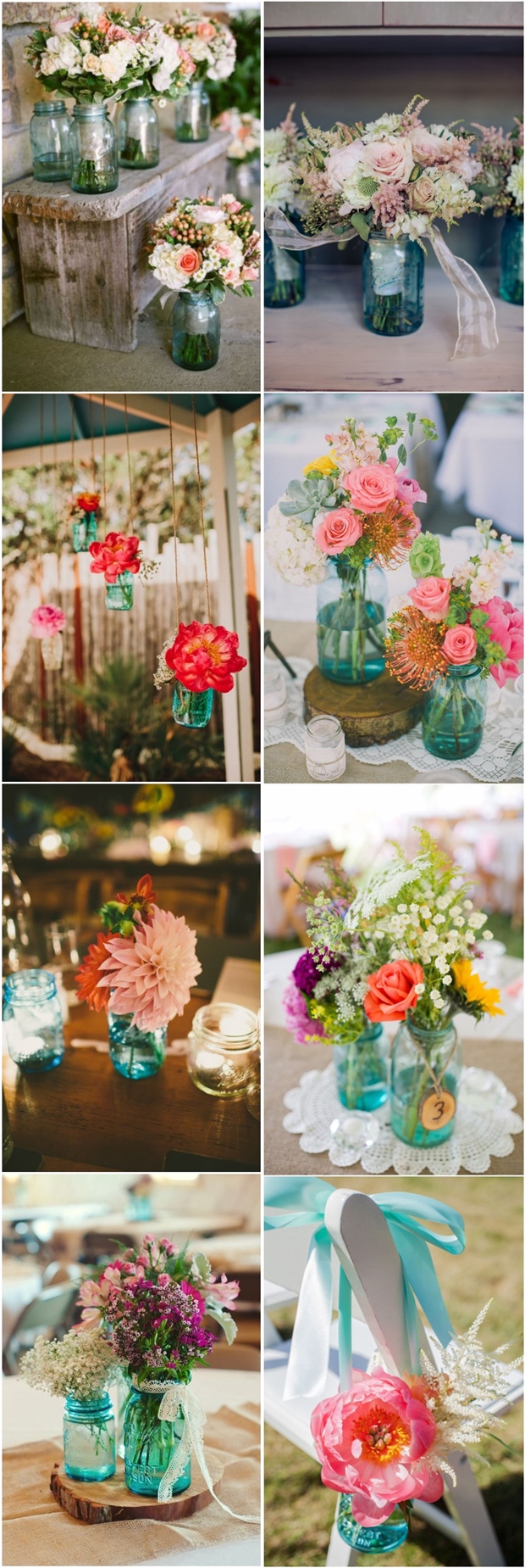 Rustic country wedding ideas- blue mason jar wedding decor ideas