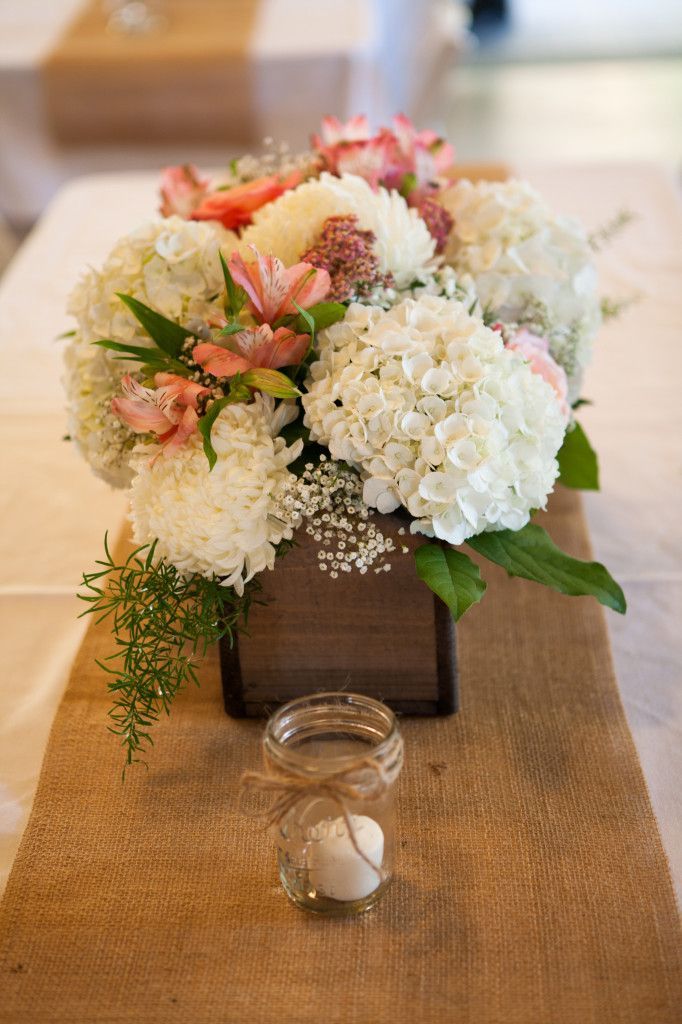 Rustic wood box flower centerpieces for a country chic wedding