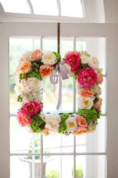 Square peony and garden rose wreath