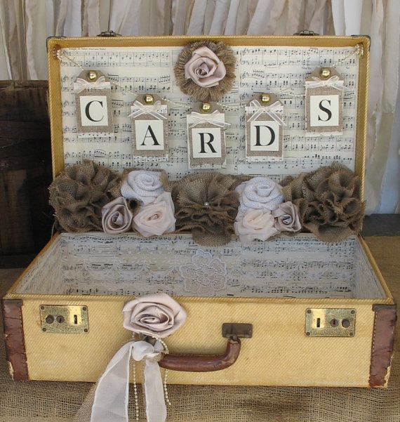 Vintage Suitcase Wedding Card Holder Shabby Chic Wedding Rustic Country Wedding