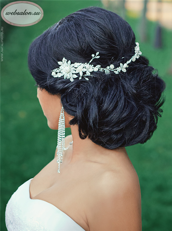 black updo wedding hairstyle with headpieces