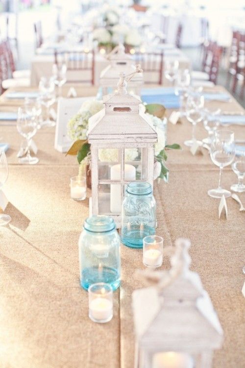 blue mason jar beach wedding centerpieces