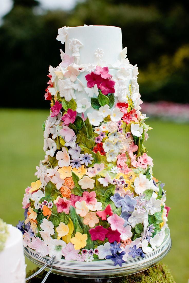 colorful sugar wildflowers wedding cake