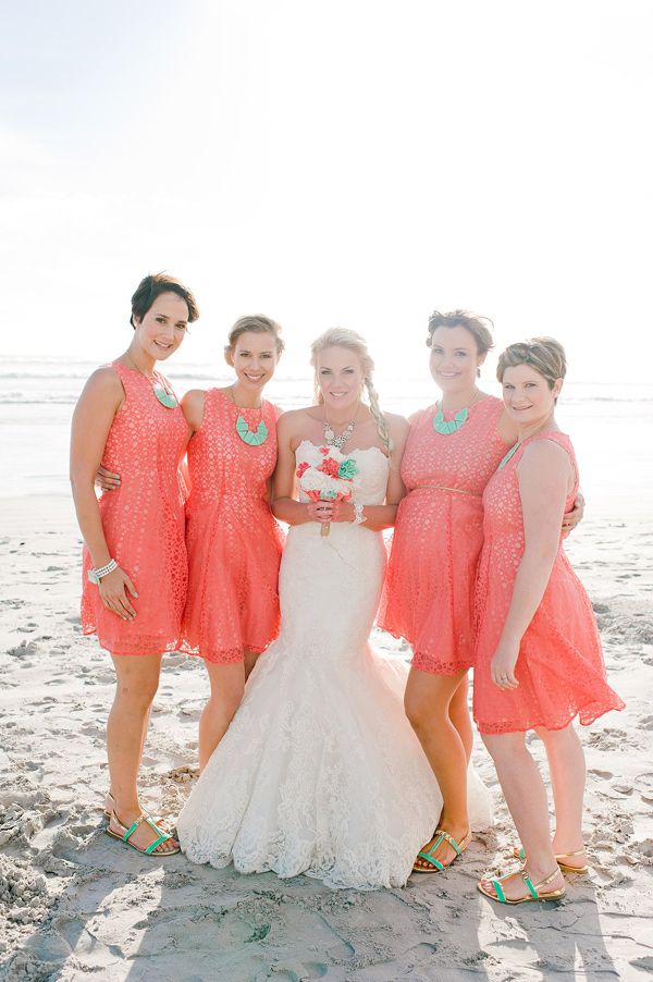 coral and mint bridesmaid dresses
