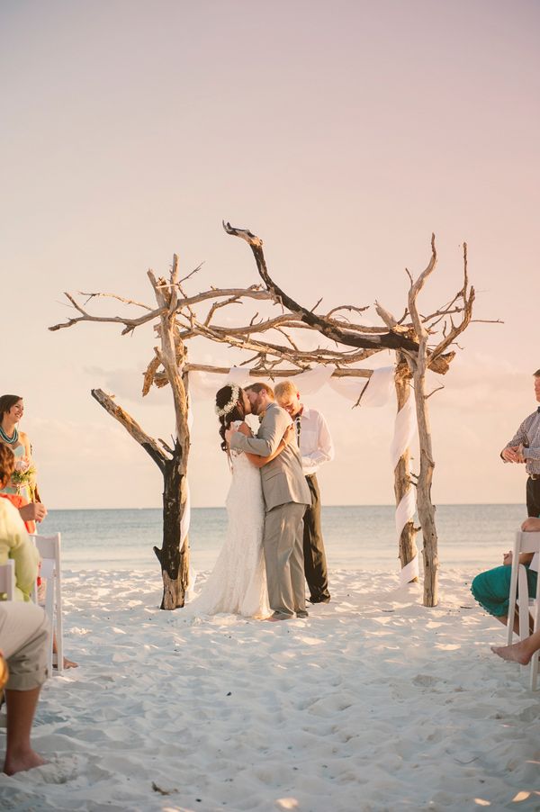 driftwood altar for a beach wedding ceremony