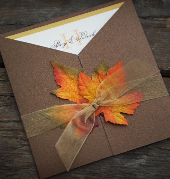 fall wedding invitation with fall leaves