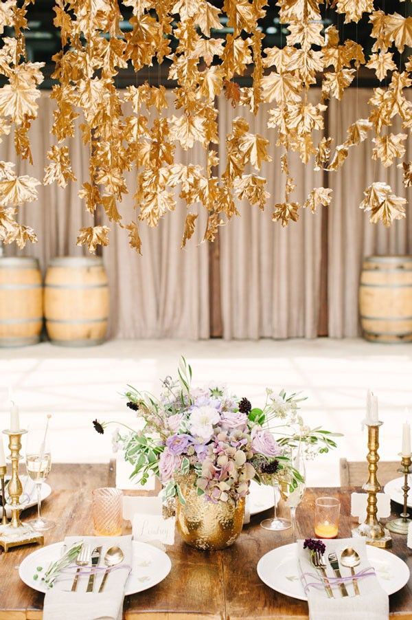 gold fall leaves wedding decor ideas