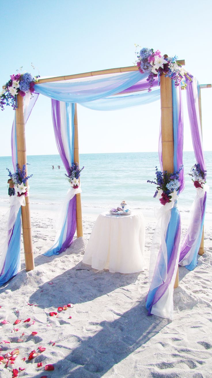 Light Blue And Purple Beach Wedding Arch Deer Pearl Flowers