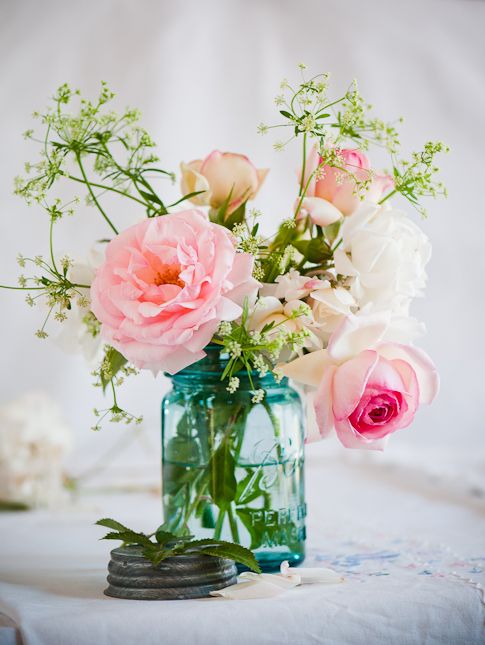 light flowers with the blue jar