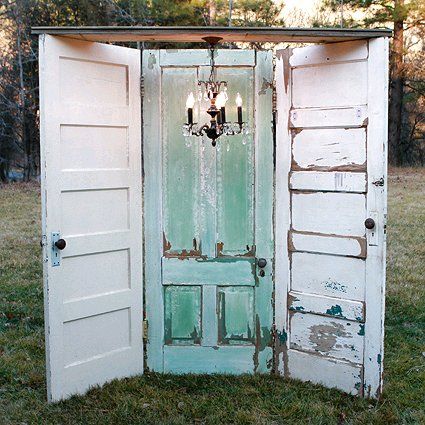 mint and white old door wedding backdrop