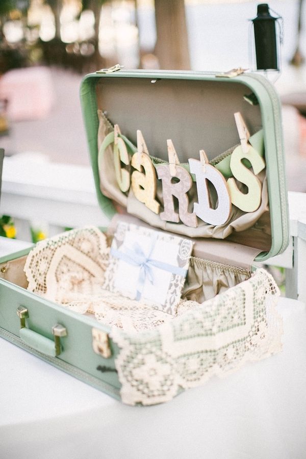 mint suitcase for cards and wedding gifts