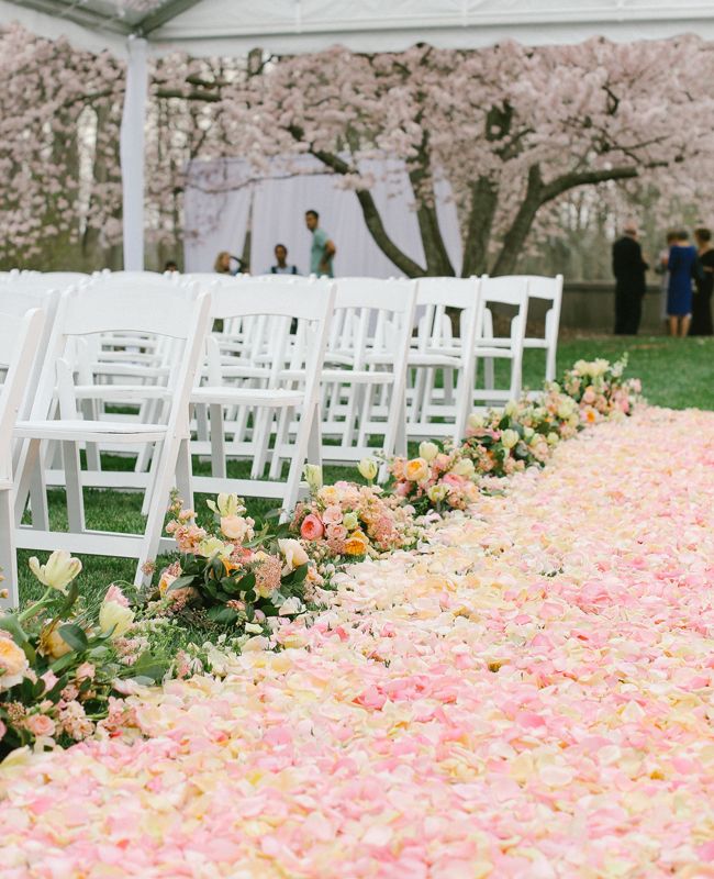 pastel pink petal wedding aisle runner