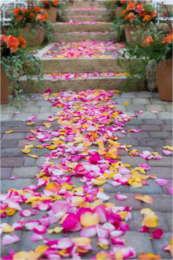 pink and yellow petal aisle