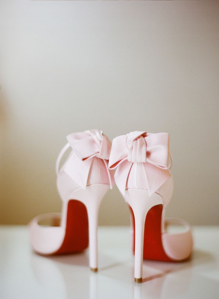 pink bows wedding heel shoes