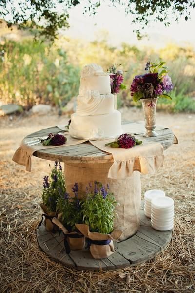 potted lavender with the burlap and ribbon for rustic country weddings