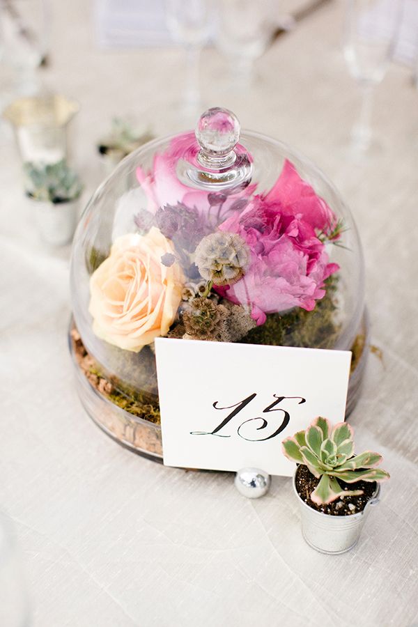 pretty domed jar centerpiece for unusual floral table decorations