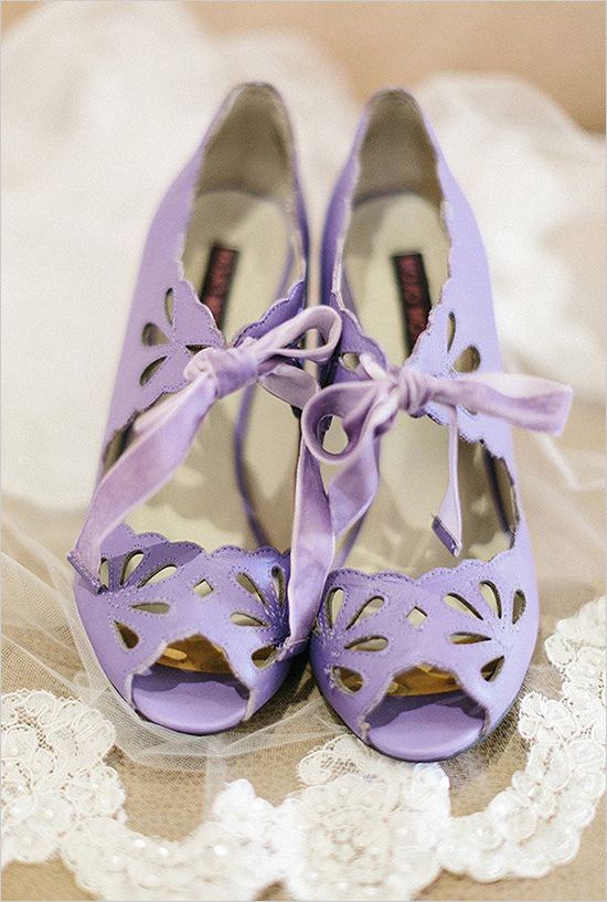 purple Great Gatsby inspired laser cut wedding shoes