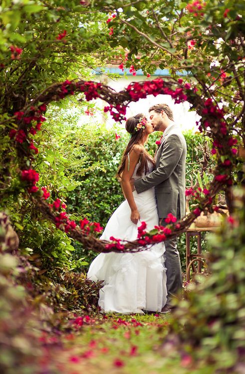 red heart wreath wedding backdrop