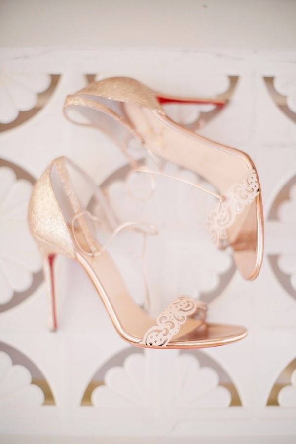 rose gold laser cut wedding heels