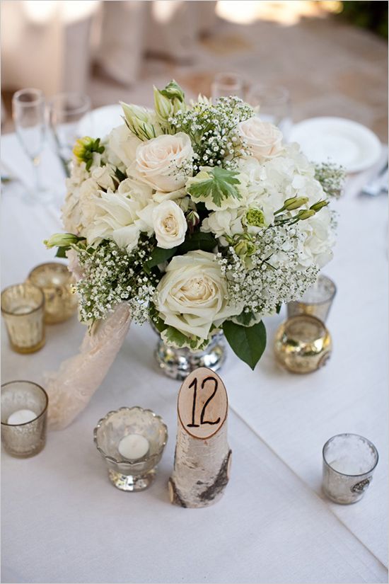 rose wedding decor and birch wedding table number