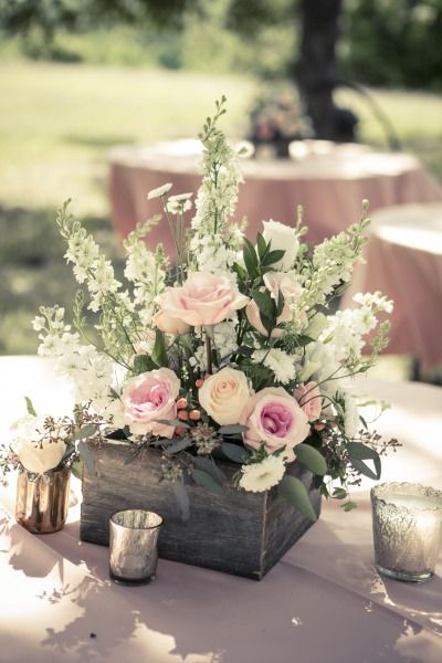 rustic flowers in wooden box